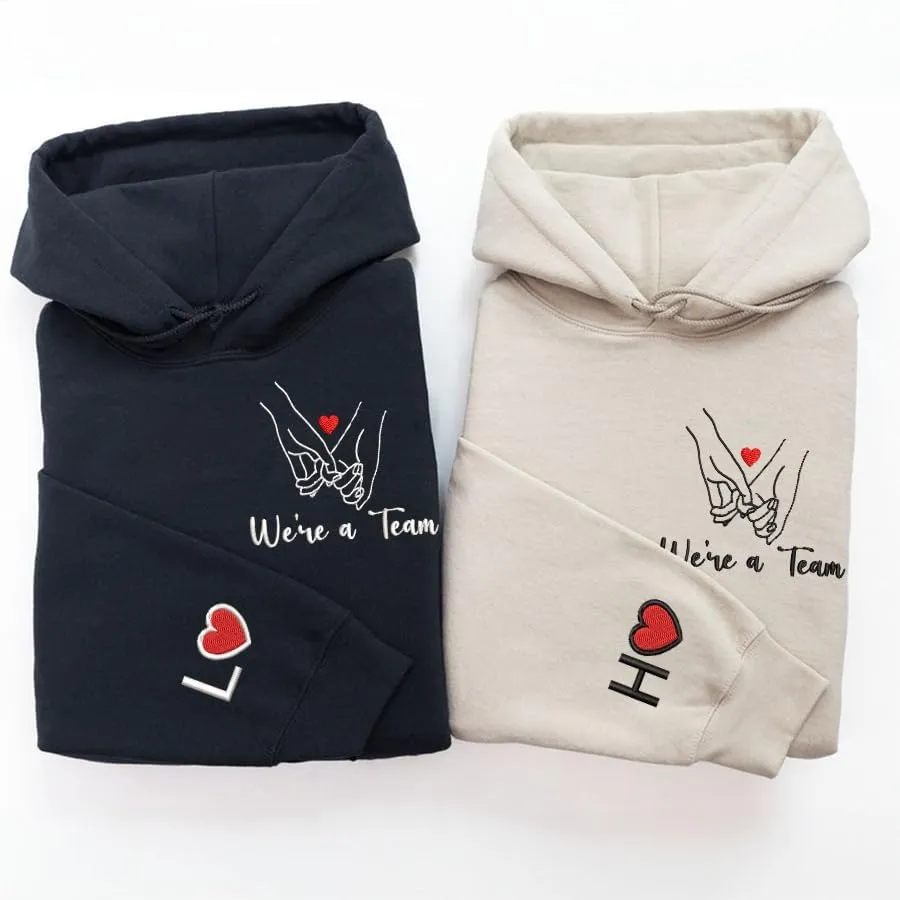 Custom Embroidered Couple Hoodie - Personalized Matching Sweatshirts With Name on Sleeve
