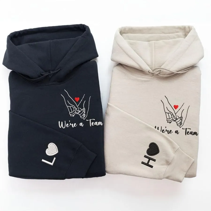 Custom Embroidered Couple Hoodie - Personalized Matching Sweatshirts With Name on Sleeve