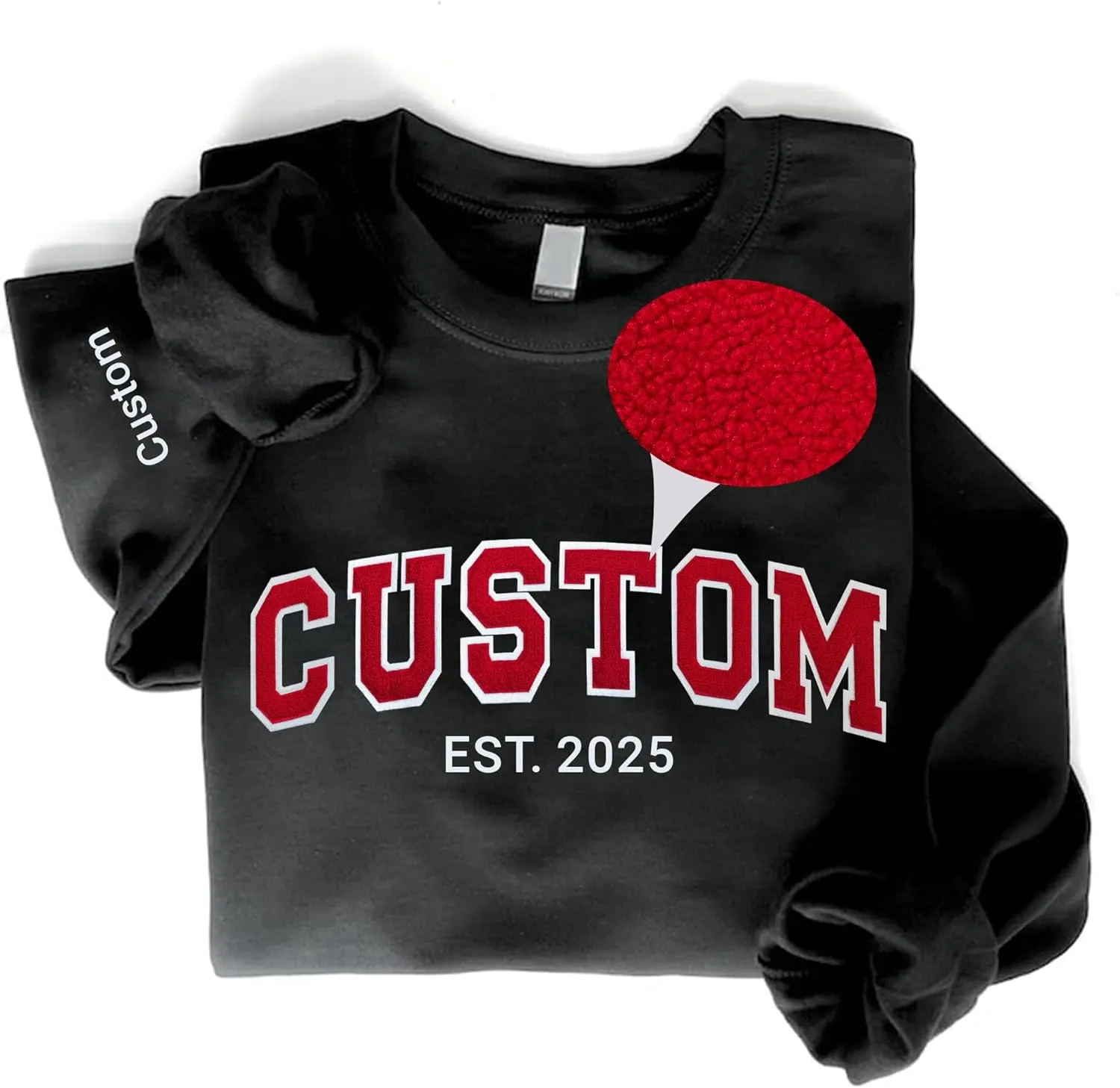Custom Embroidered Faux Fur Text Sweatshirt Design Your Own Text, Personalized Embroidered Sweater Add Your Own Custom Text, Customized Hoodies For Man Woman with Fur Text Multi