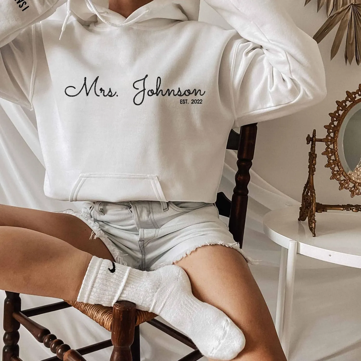 Custom Embroidered Mrs Sweatshirt - Couples Shirts, Wife Shirt, Mrs Hoodies, Gifts for Her, Wife, Bride, Engagement