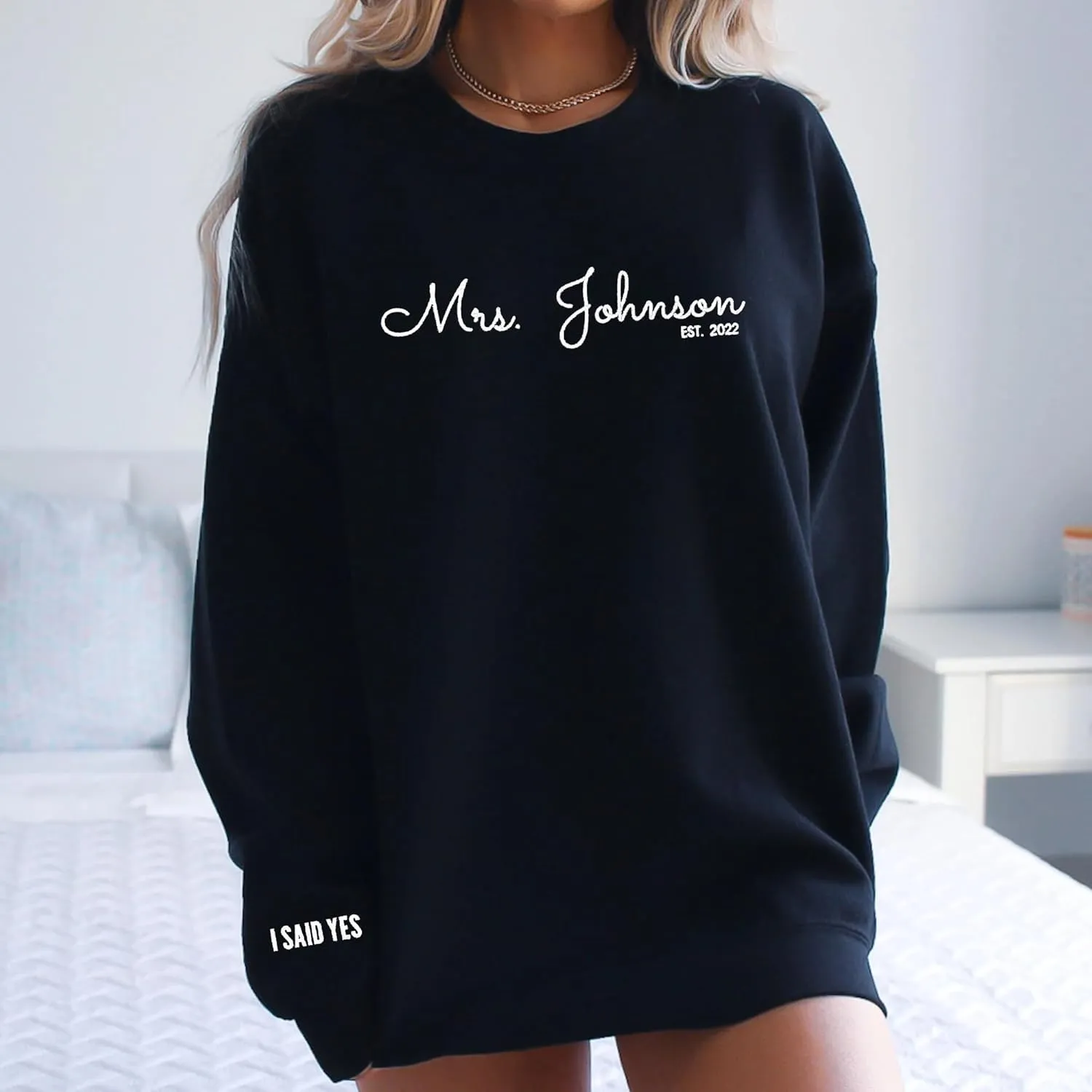 Custom Embroidered Mrs Sweatshirt - Couples Shirts, Wife Shirt, Mrs Hoodies, Gifts for Her, Wife, Bride, Engagement