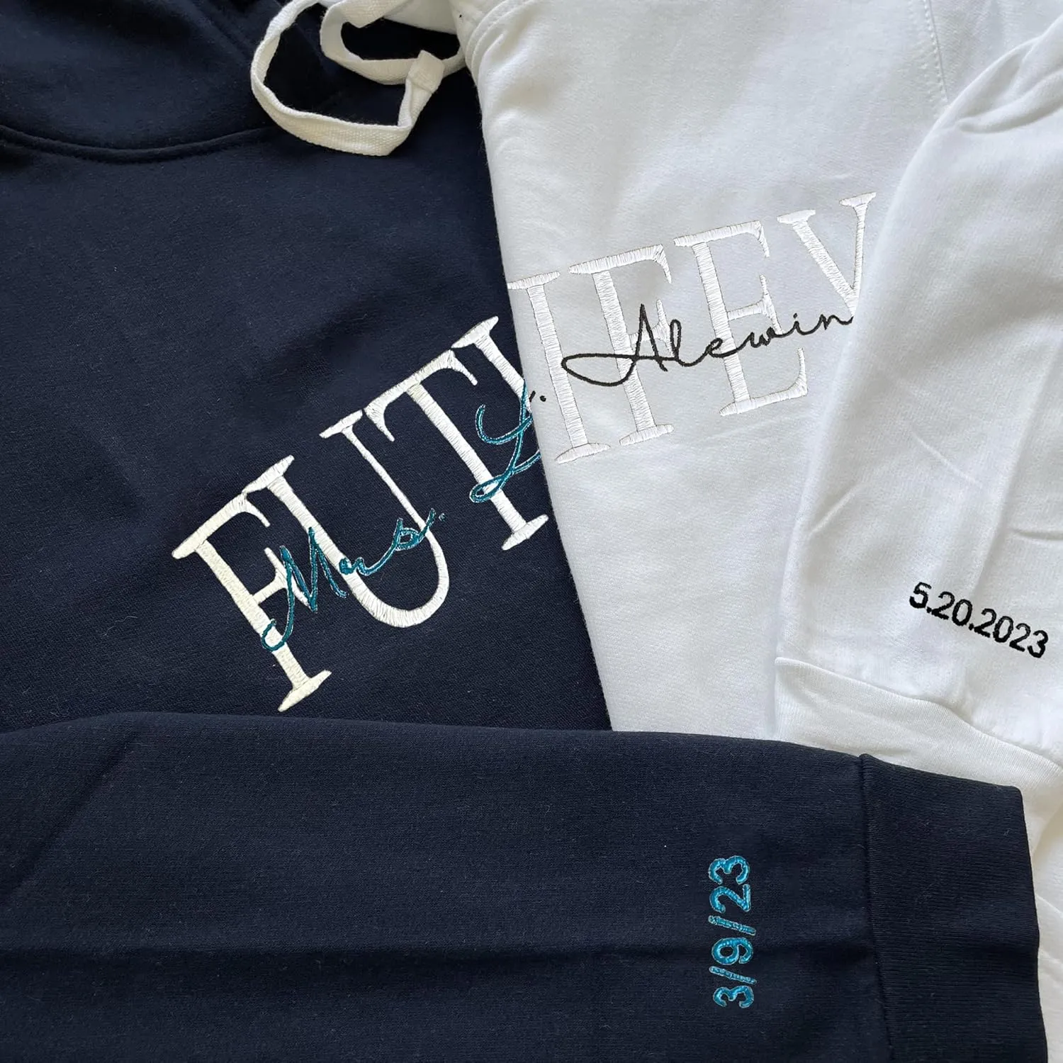 Custom Embroidered Mrs Sweatshirt - Couples Shirts, Wife Shirt, Mrs Hoodies, Gifts for Her, Wife, Bride, Engagement