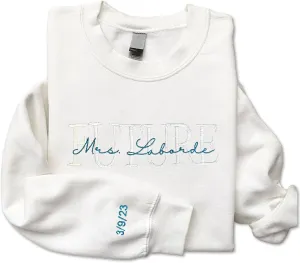 Custom Embroidered Mrs Sweatshirt - Couples Shirts, Wife Shirt, Mrs Hoodies, Gifts for Her, Wife, Bride, Engagement