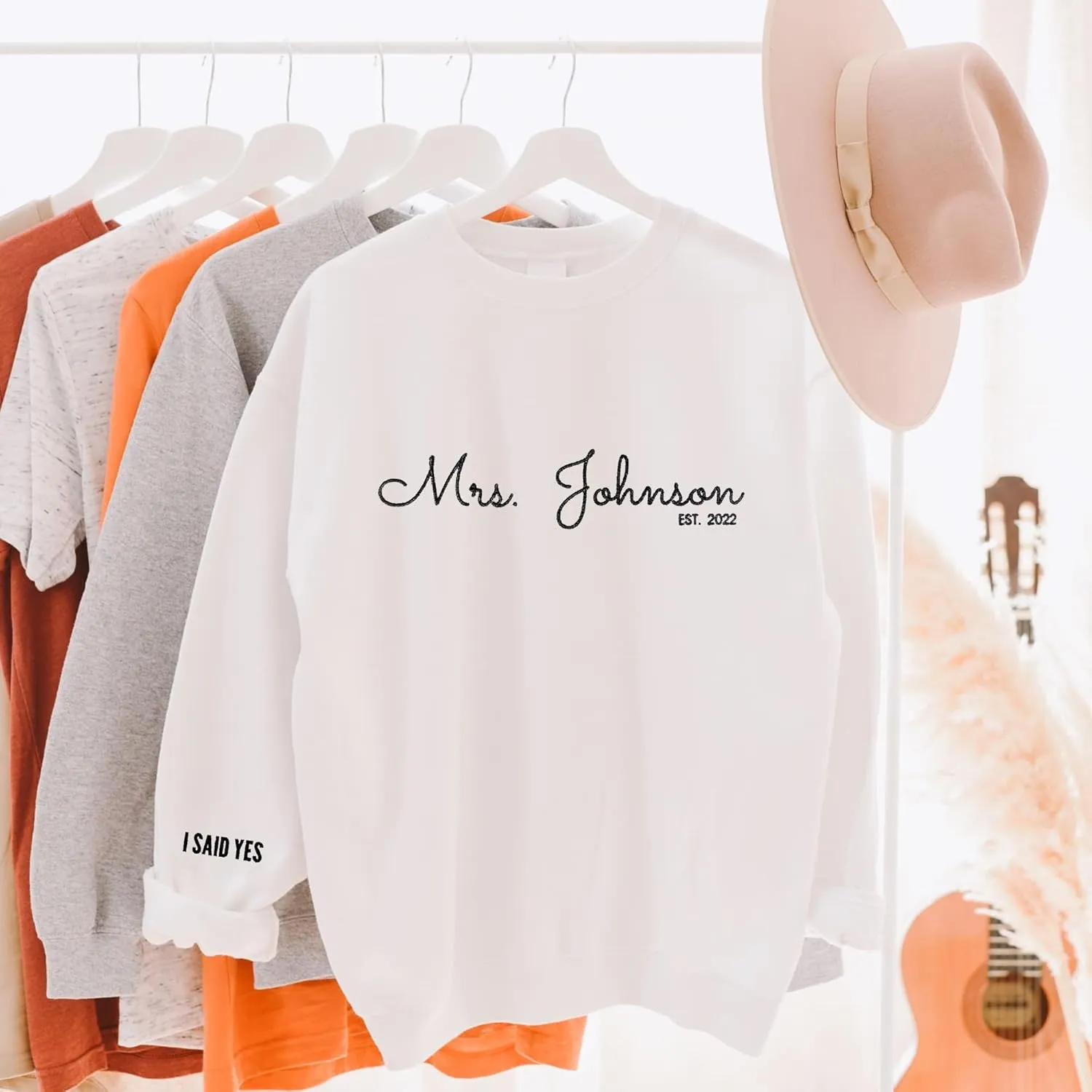 Custom Embroidered Mrs Sweatshirt - Couples Shirts, Wife Shirt, Mrs Hoodies, Gifts for Her, Wife, Bride, Engagement
