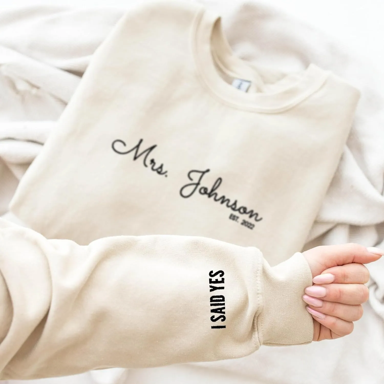 Custom Embroidered Mrs Sweatshirt - Couples Shirts, Wife Shirt, Mrs Hoodies, Gifts for Her, Wife, Bride, Engagement