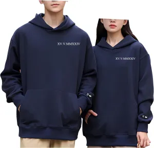 Custom Embroidered Roman Numeral Hoodie,Couples Hoodies Special Day Date Hoodie for Anniversary Valentines Day