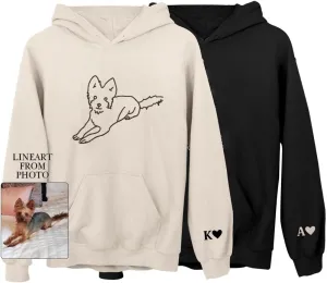 Custom Portrait From Photo Embroidery Sweatshirt, Outline Embroidered Hoodie, Couples Sweatshirt, Animal avatars