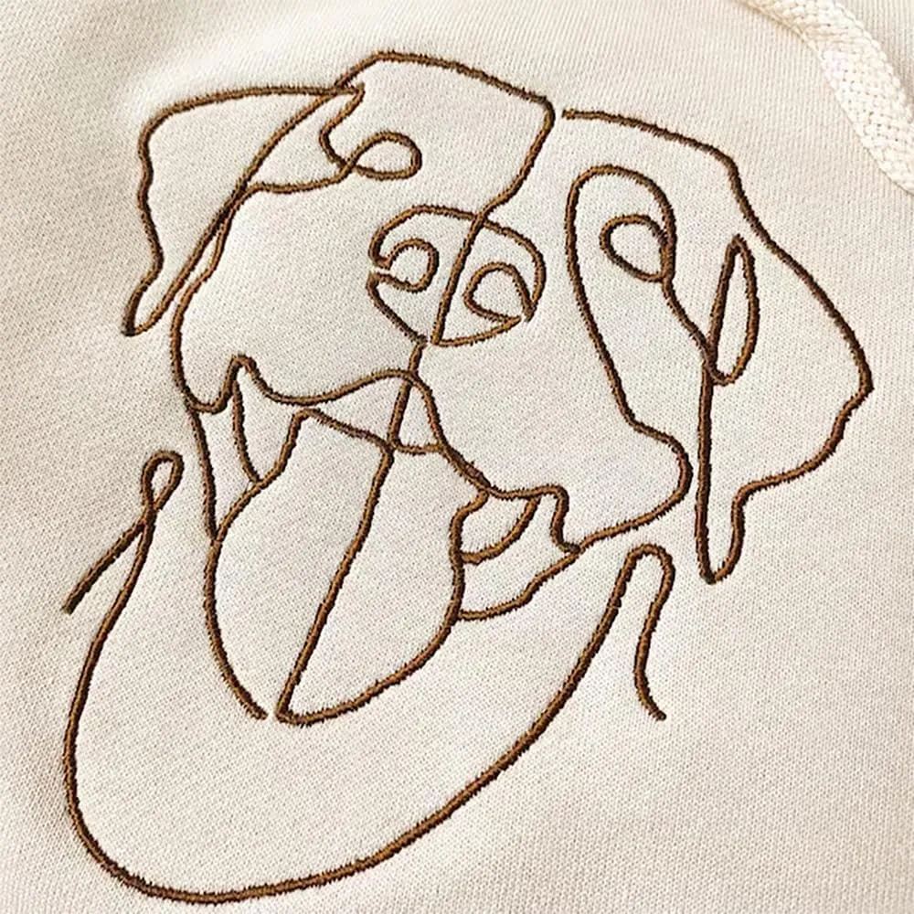 Custom Portrait From Photo Embroidery Sweatshirt, Outline Embroidered Hoodie, Couples Sweatshirt, Animal avatars