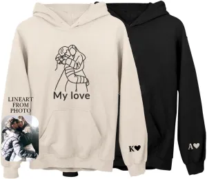 Custom Portrait From Photo Embroidery Sweatshirt, Outline Embroidered Hoodie, Couples Sweatshirt, Animal avatars