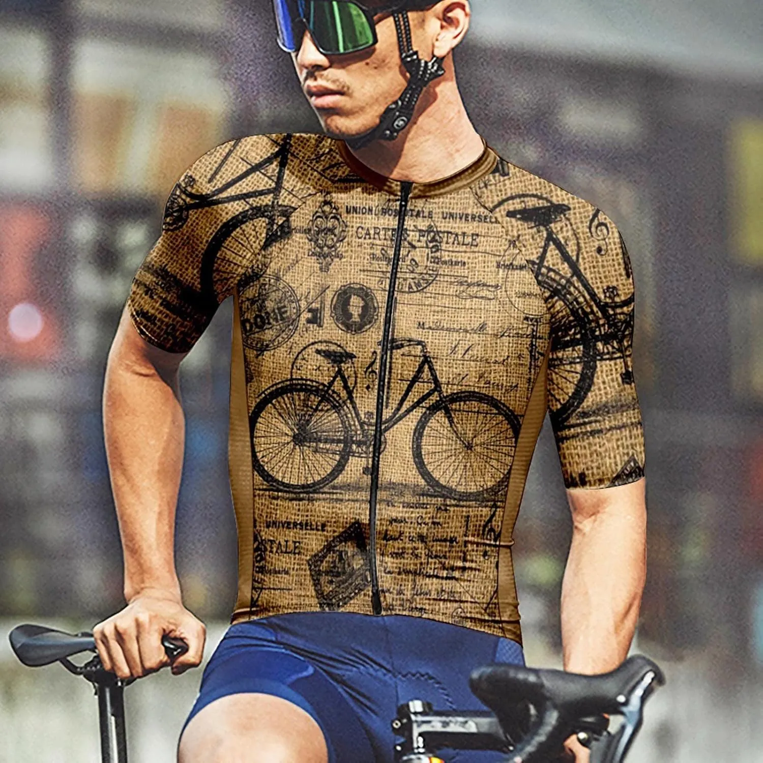 Cycling Jersey Men's Short Sleeve Tops Mountain Biking Shirts Bicycle Jacket with 3 Pockets