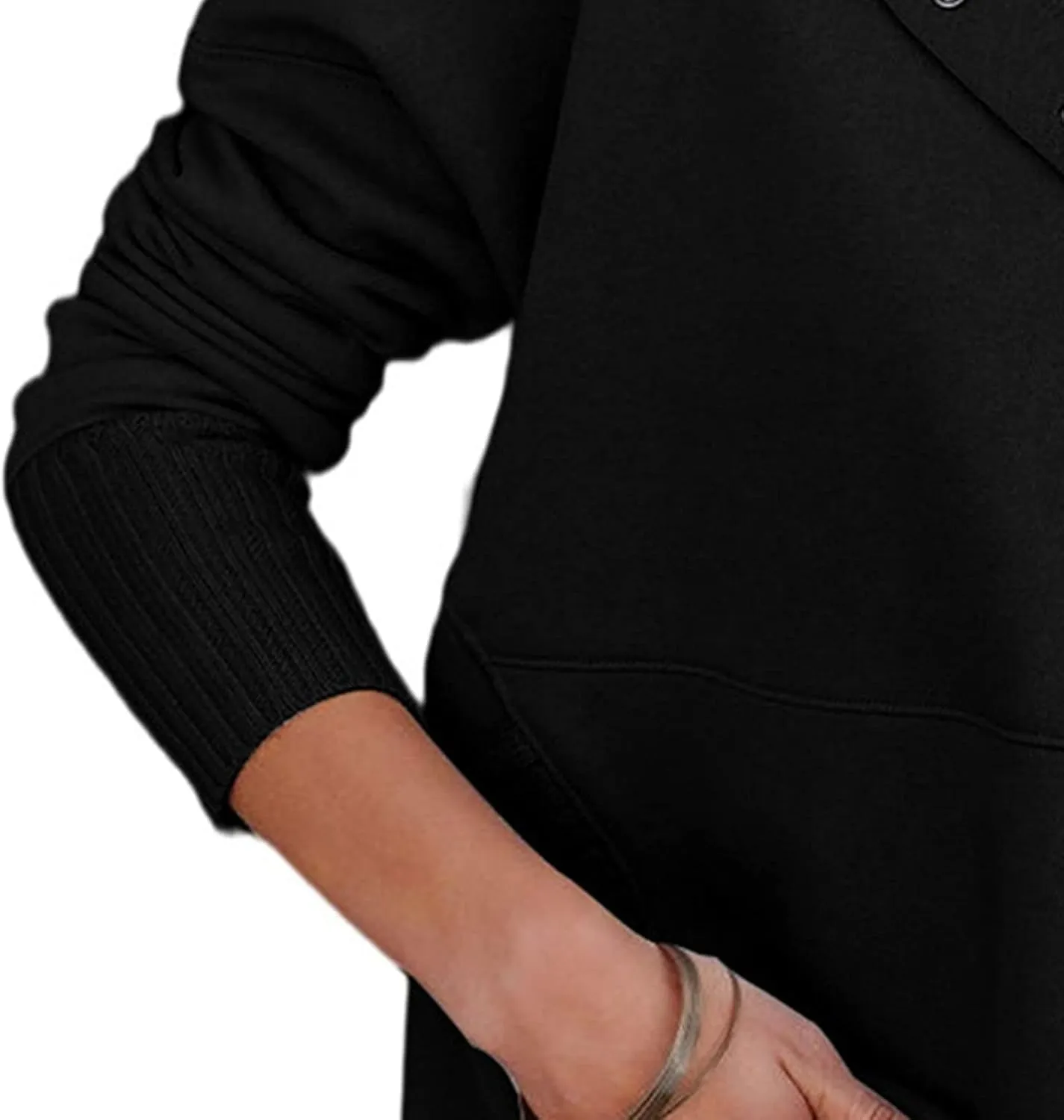DGHM-JLMY Women Casual Button V Neck Hoodies Loose Thread Hem Hoodie Oversized Pullover Sweatshirt Hooded Tops with Pockets