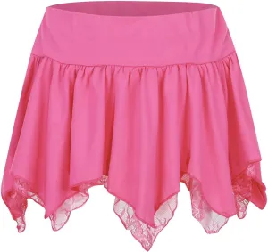 Double Layer Lace Skirts for Women Low Waisted Mini Length Casual Skirt with Asymmetrical Hem and Stretch Fabric