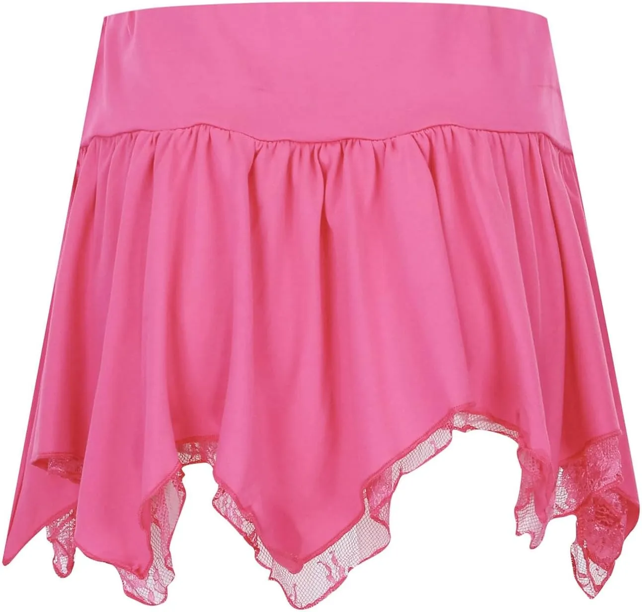 Double Layer Lace Skirts for Women Low Waisted Mini Length Casual Skirt with Asymmetrical Hem and Stretch Fabric