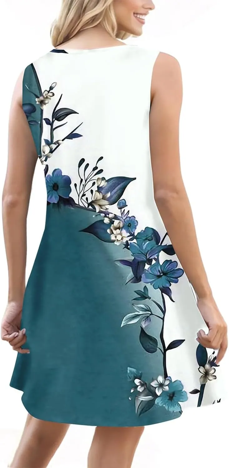 Dresses for Women 2025 Plus Size Mini Dresses Sexy Vacation Summer Clothes Sleeveless v Neck Sundress with Pockets