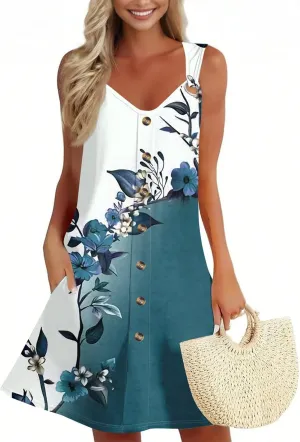 Dresses for Women 2025 Plus Size Mini Dresses Sexy Vacation Summer Clothes Sleeveless v Neck Sundress with Pockets