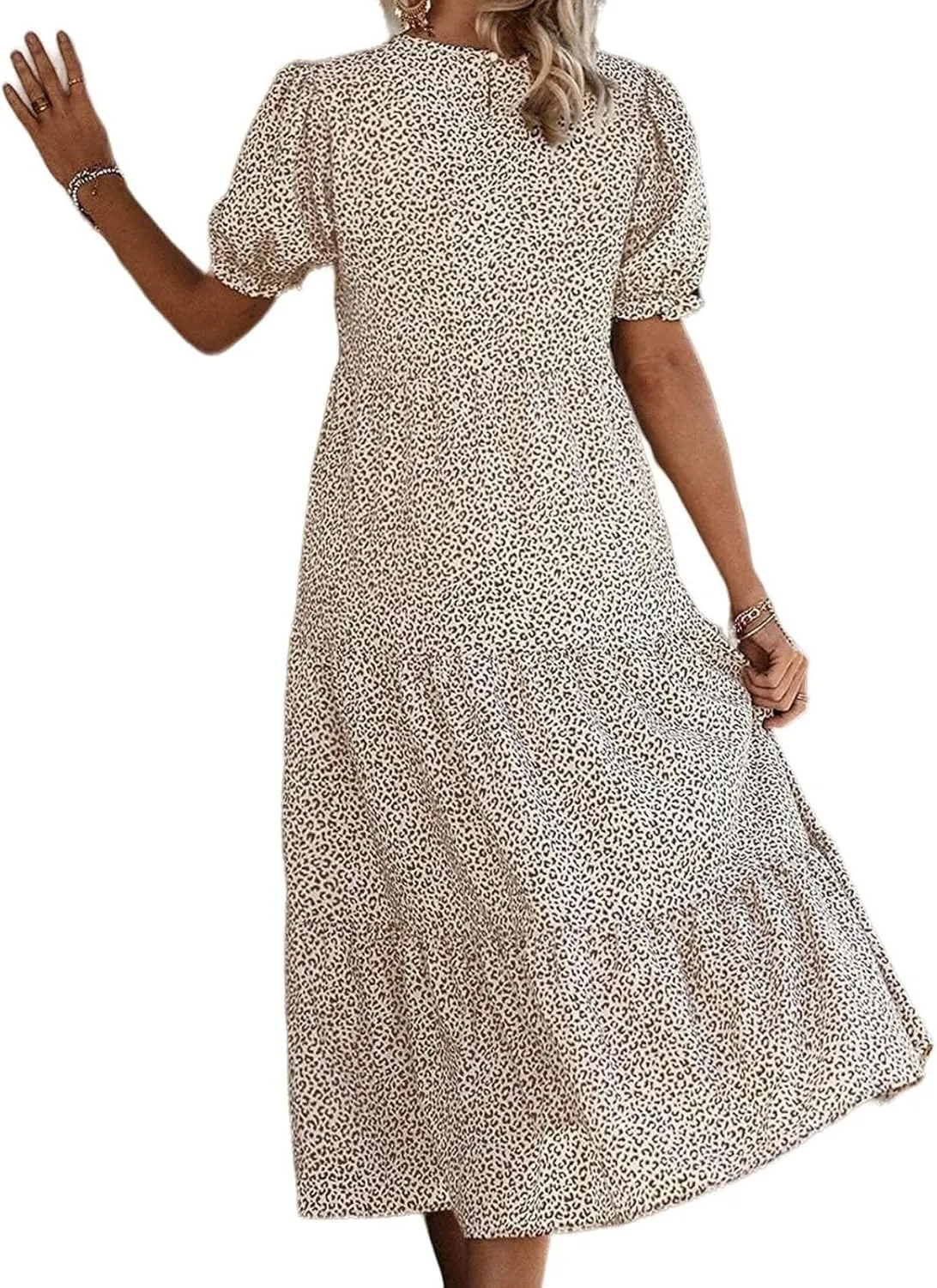 Dresses for Women Summer Puff Sleeve Crew Neck Maxi Dress Tiered Ruffle Sundress Elegant Going Out Dresses 2025