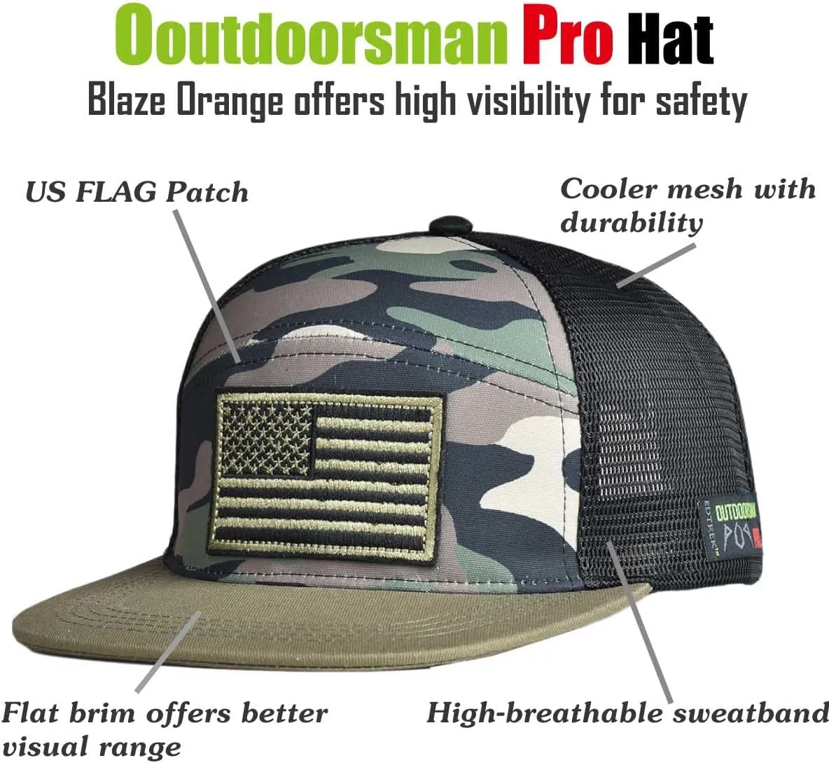EDTREK Outdoorsman Pro 7-Panel Flat Brim Snapback Hat
