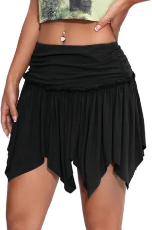 ELDINA Summer Short Mini Skirts For Women 2024 Solid Color Pleated Asymmetrical Hem Skirt