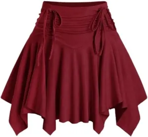 ELDINA Summer Short Mini Skirts For Women 2024 Solid Color Pleated Skirt With Drawstring
