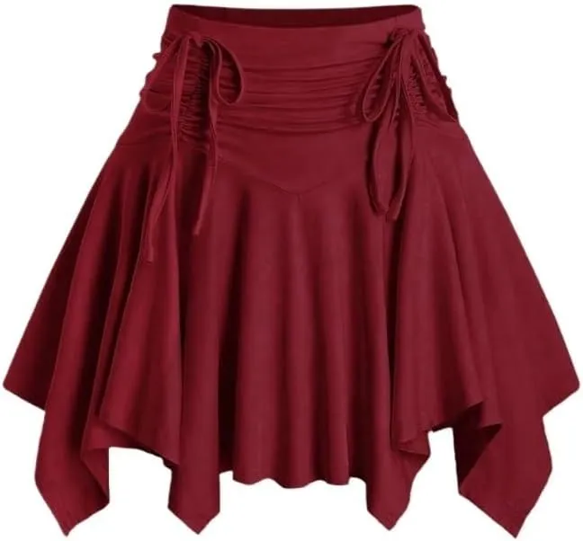 ELDINA Summer Short Mini Skirts For Women 2024 Solid Color Pleated Skirt With Drawstring