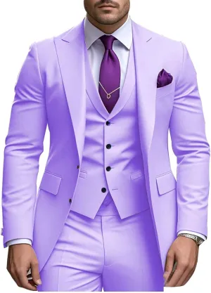 Elegant 3 Piece Slim Fit Suits for Men Wedding Party Suits Single Breasted Two Button Blazer Vest Pant Suit