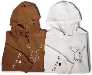 Embroidered Couple Matching Hoodie with Custom Names and Date, bf and gf matching hoodies, Couple matching hoodies customize, Gifts for Girlfriend and Boyfriend, matching hoodies for bf and gf