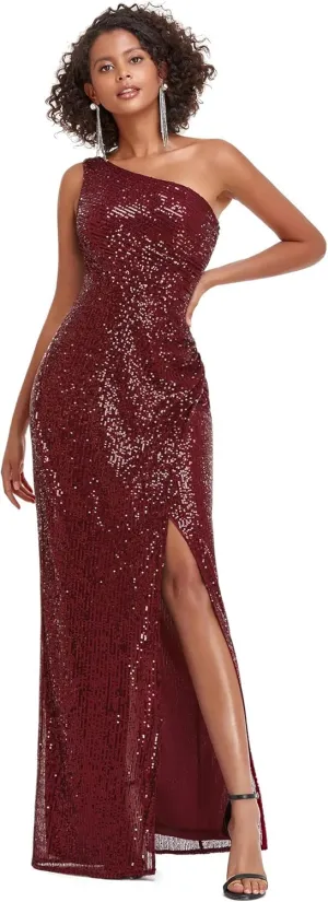 Ever-Pretty Women's Sexy One Shoulder Ruched Slit Bodycon Sequin Evening Dress 00116