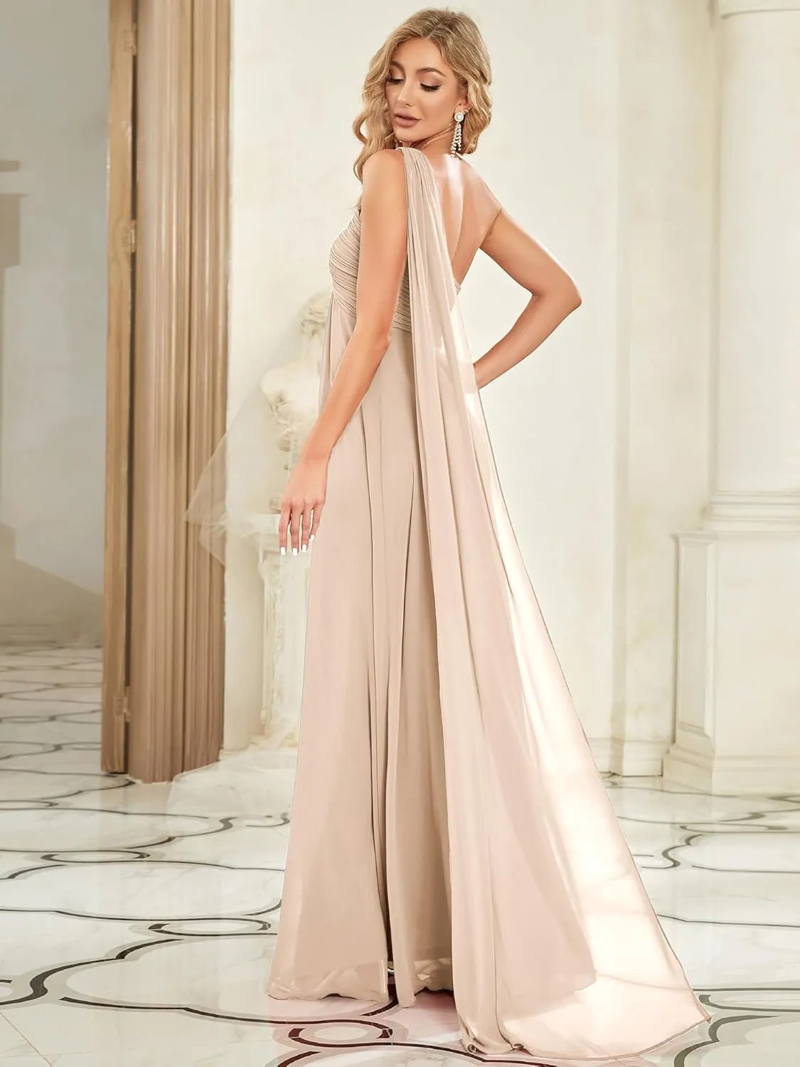 Ever-Pretty Women's Summer One-Shoulder Empire Waist Chiffon Pleated Maxi Formal Dress 09816