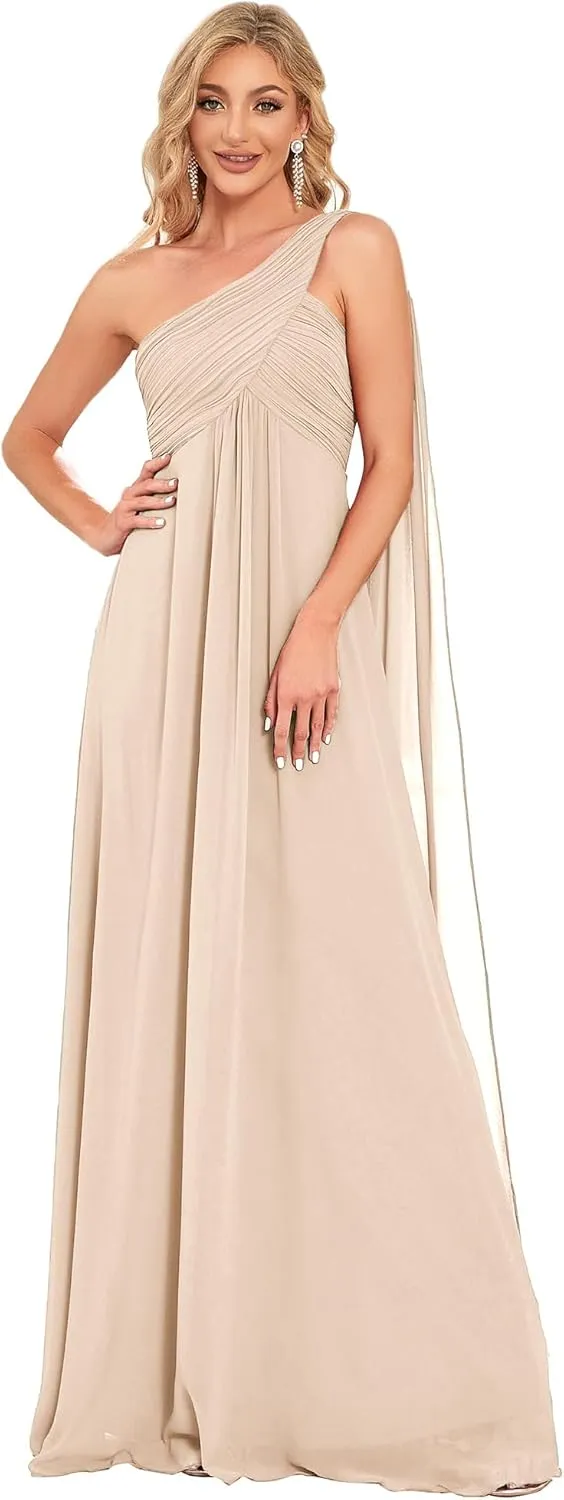 Ever-Pretty Women's Summer One-Shoulder Empire Waist Chiffon Pleated Maxi Formal Dress 09816