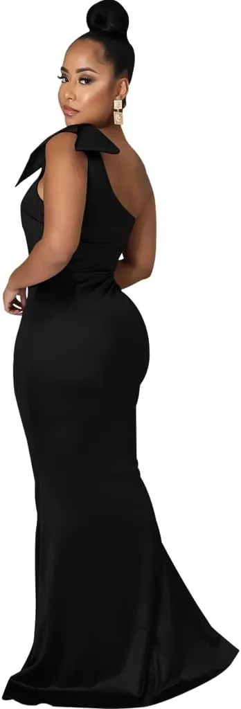 FairyLove Women's One Shoulder Sleeveless Formal Ruched Bodycon Fashion Dress Belted Cocktail Dresses