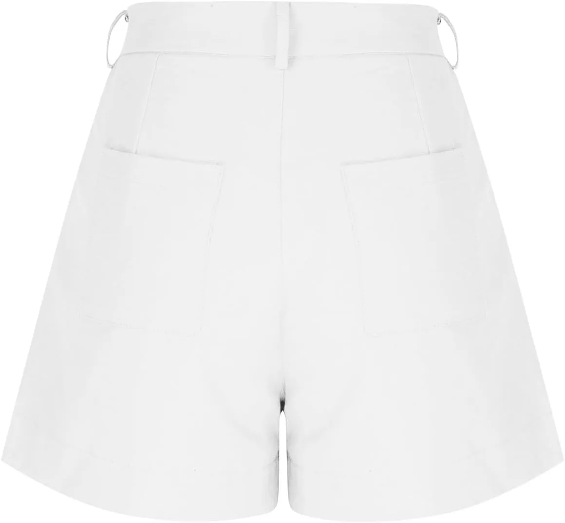 Finelylove Womens Cargo Bermuda Shorts Pleated High Waisted Summer Linen Shorts Wide Leg Casual Beach Shorts with Pockets