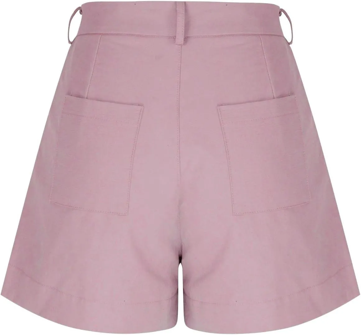 Finelylove Womens Cargo Bermuda Shorts Pleated High Waisted Summer Linen Shorts Wide Leg Casual Beach Shorts with Pockets