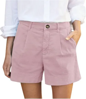 Finelylove Womens Cargo Bermuda Shorts Pleated High Waisted Summer Linen Shorts Wide Leg Casual Beach Shorts with Pockets
