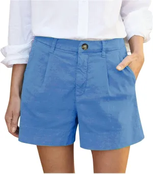 Finelylove Womens Cargo Bermuda Shorts Pleated High Waisted Summer Linen Shorts Wide Leg Casual Beach Shorts with Pockets
