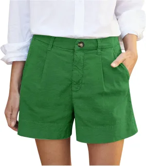 Finelylove Womens Cargo Bermuda Shorts Pleated High Waisted Summer Linen Shorts Wide Leg Casual Beach Shorts with Pockets
