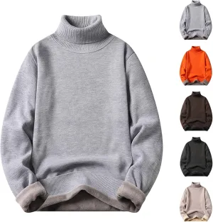 Fleece Lined Sweatshirts for Men Turtleneck Oversized Long Sleeve Knit Sweater Solid Casual Winter Warm Pullover Tops