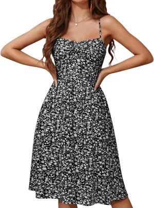 Floral Dress for Women Spaghetti Strap Sleeveless Smocked Boho Maxi Dress 2025 Summer A-Line Beach Sundress