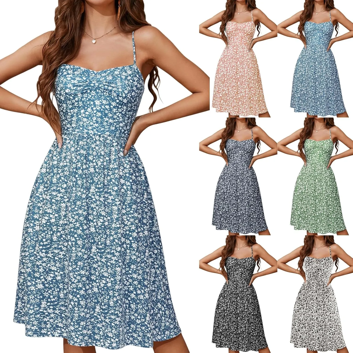 Floral Dress for Women Spaghetti Strap Sleeveless Smocked Boho Maxi Dress 2025 Summer A-Line Beach Sundress