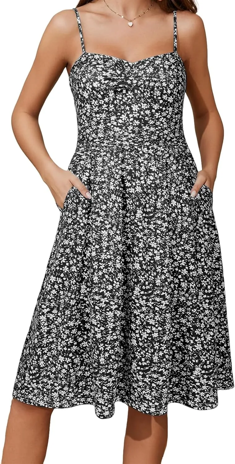Floral Dress for Women Spaghetti Strap Sleeveless Smocked Boho Maxi Dress 2025 Summer A-Line Beach Sundress