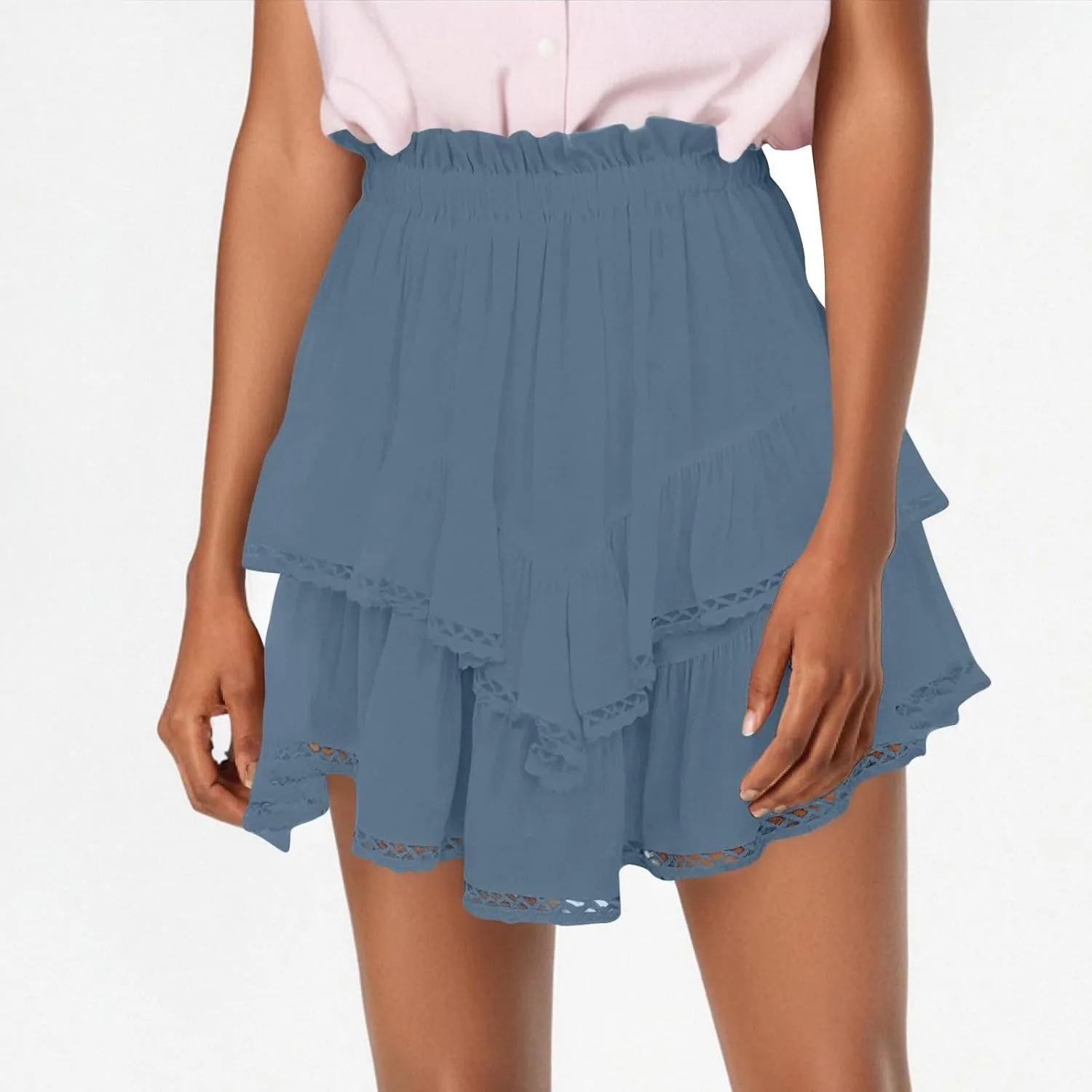 Flowy Asymmetrical Skirt for Women Trendy Casual Ruffle Tiered High Waisted Mini Skirts Summer Golf Tennis Shorts