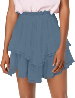 Flowy Asymmetrical Skirt for Women Trendy Casual Ruffle Tiered High Waisted Mini Skirts Summer Golf Tennis Shorts