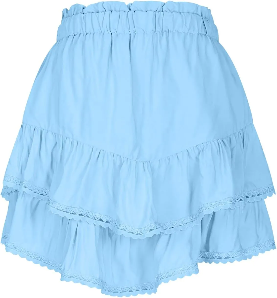 Flowy Summer Mini Skirt for Women Crochet Ruffle Elastic Waist Asymmetrical Hem Casual Short A Line Skirts