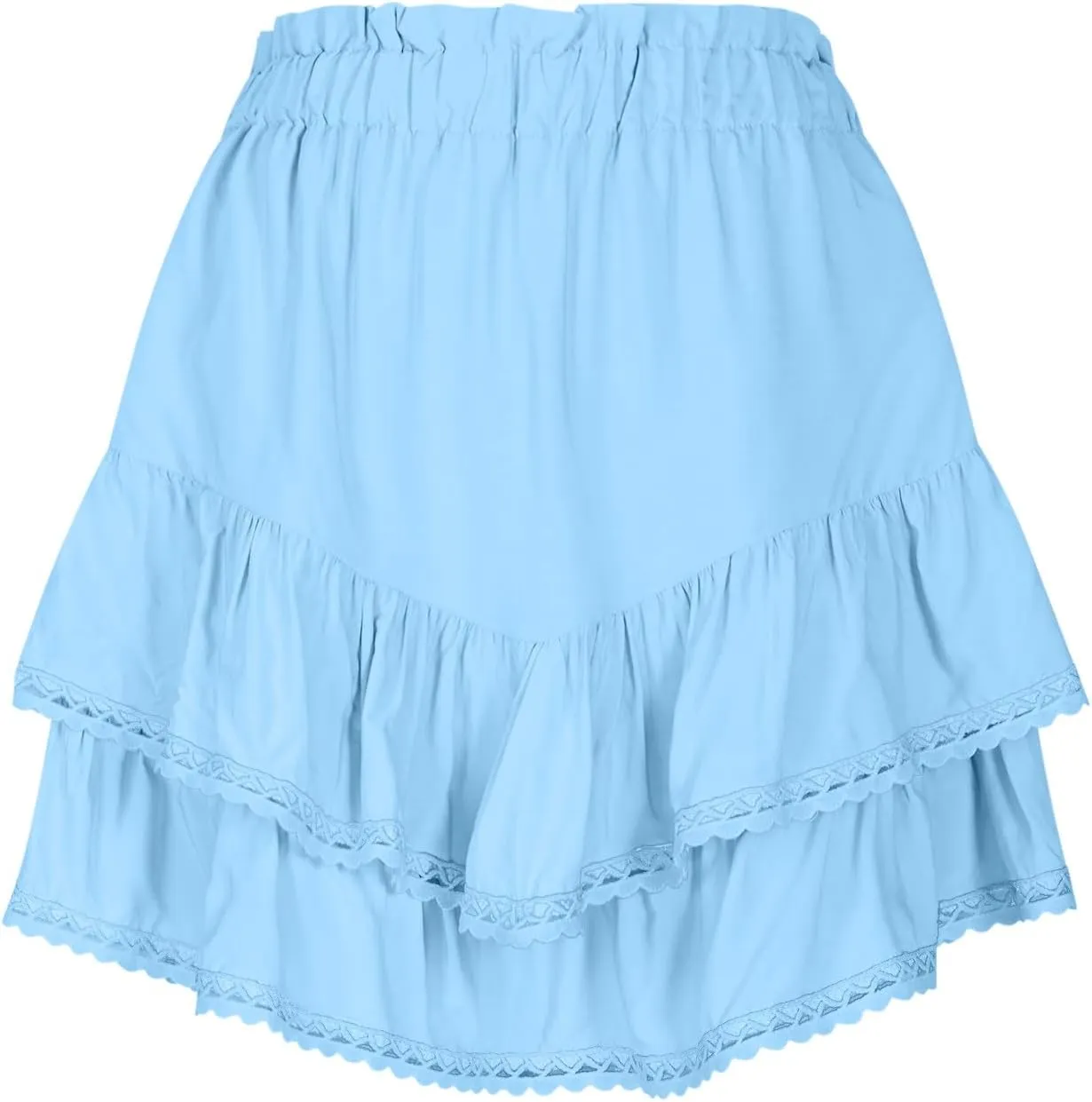 Flowy Summer Mini Skirt for Women Crochet Ruffle Elastic Waist Asymmetrical Hem Casual Short A Line Skirts
