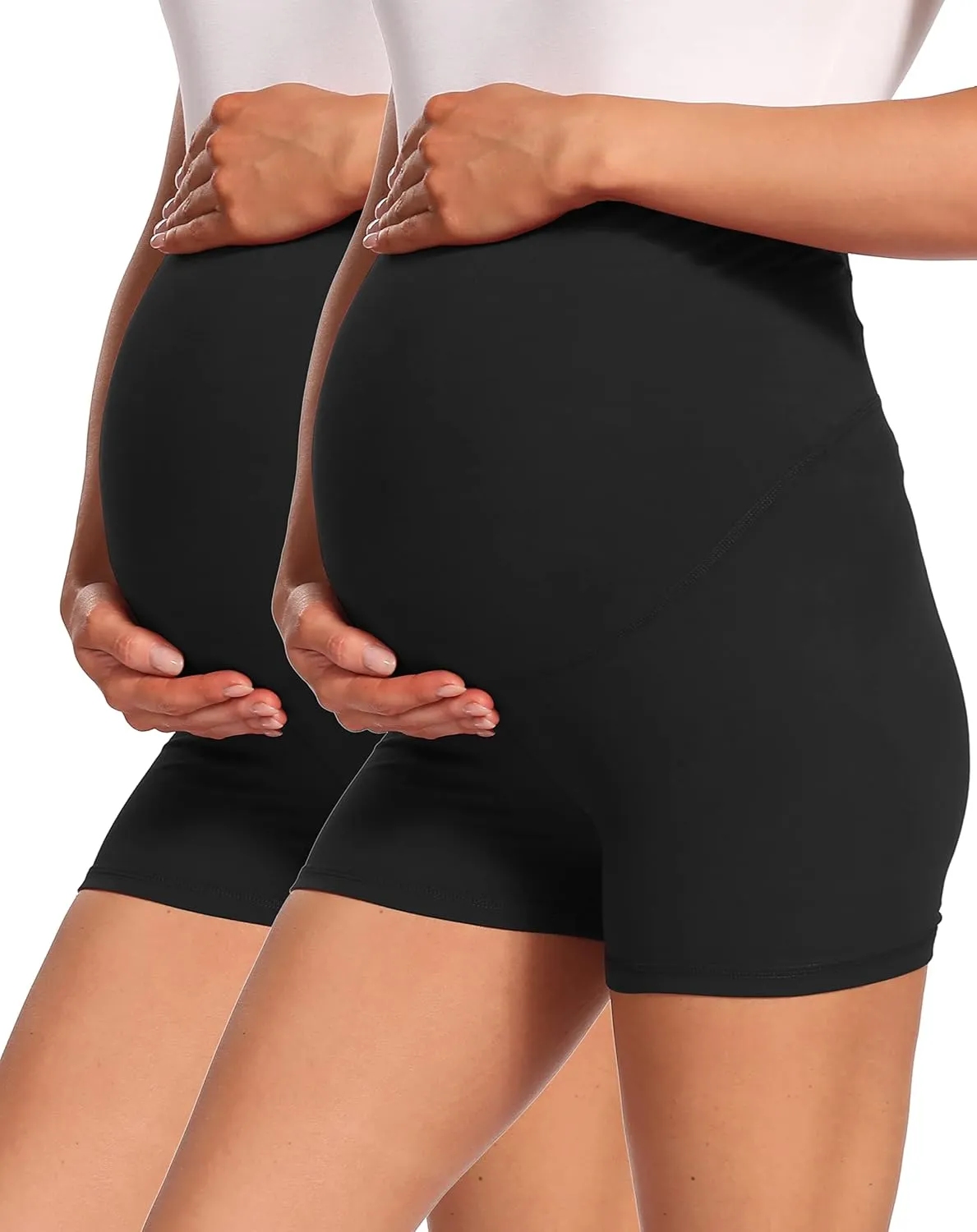 Foucome Maternity Workout Yoga Shorts for Women Ultra Soft High Waist Running Athletic Biker Short Leggings
