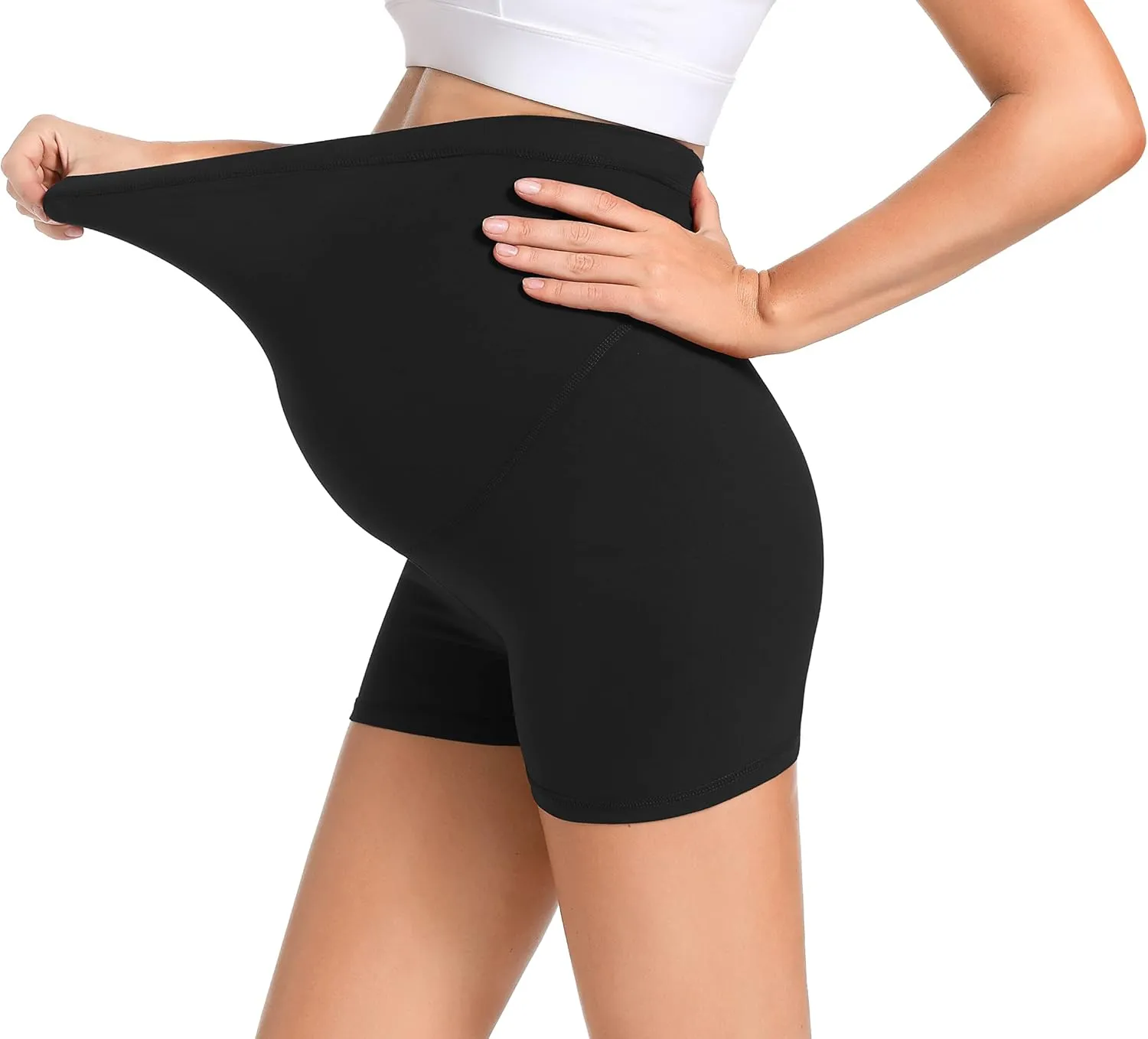 Foucome Maternity Workout Yoga Shorts for Women Ultra Soft High Waist Running Athletic Biker Short Leggings