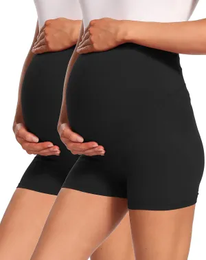 Foucome Maternity Workout Yoga Shorts for Women Ultra Soft High Waist Running Athletic Biker Short Leggings