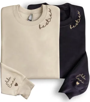 GODMERCH Custom Embroidered Besties Hoodies Sweatshirt With Text On Sleeve,Besties Gift,Custom For Women