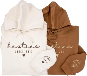 GODMERCH Custom Embroidered Besties Hoodies Sweatshirt With Text On Sleeve,Besties Gift,Custom For Women