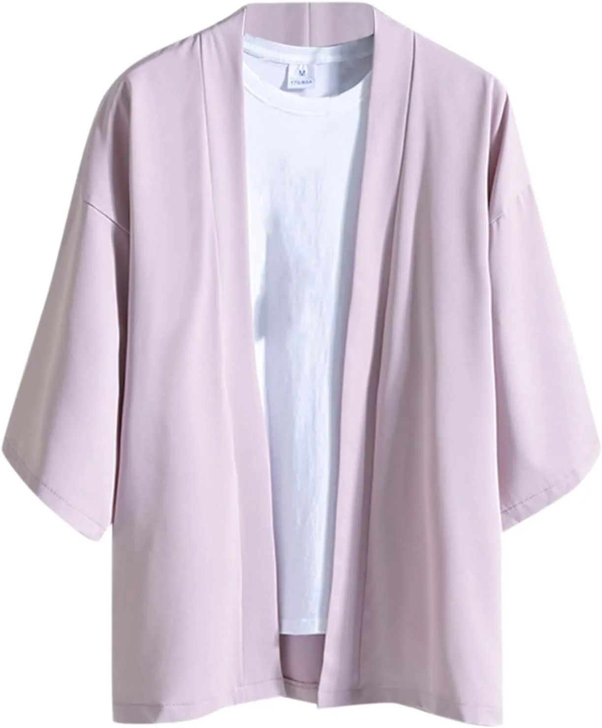 GOKKILRW Mens Lightweight Japanese Style Kimono Jackets 3/4 Sleeve Open Front Drape Cape Cardigan Yukata Coat