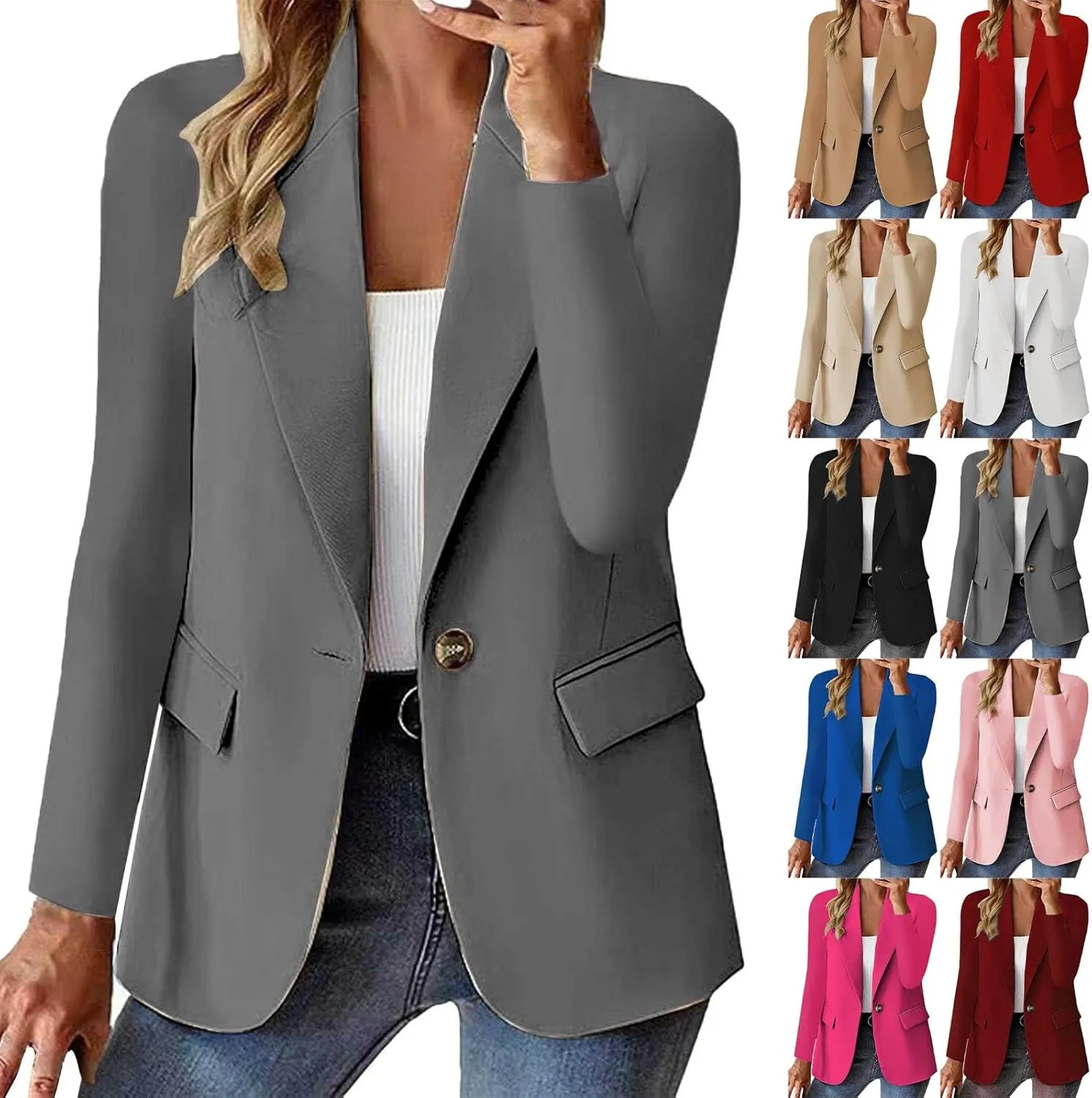 GOKKILRW Womens Casual Blazer Jackets Lapel One Button Work Suit Coats Trendy Business Formal Outfits Professional Clothes
